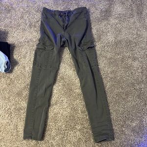 Navy green denim cargo jeans